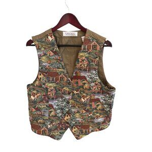 Karen Scott Vintage Tapestry Vest Farm Scene Cottagecore Grandmacore Size XL